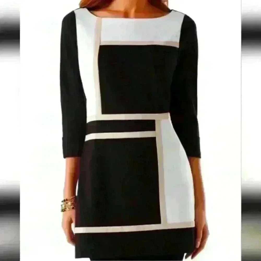 White House Black Market Black and White Colorblock Mini Dress